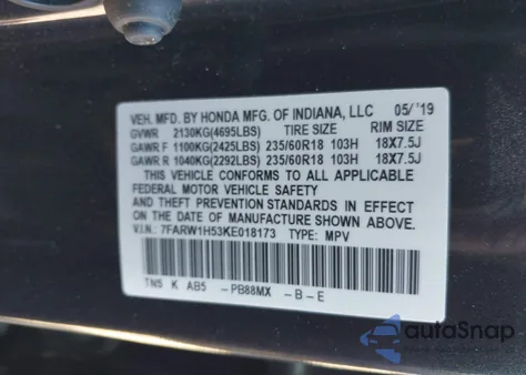 2019 Honda Cr-V Ex z USA, uszkodzony, nr VIN 7FARW1H53KE018173